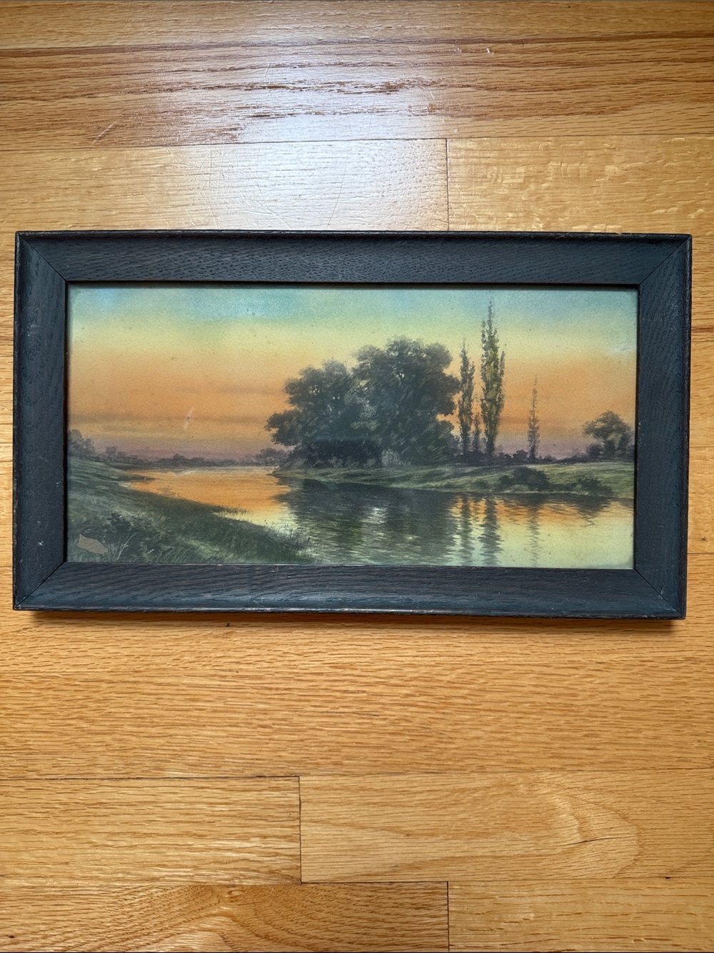 Vintage Small Framed Landscape at Dusk